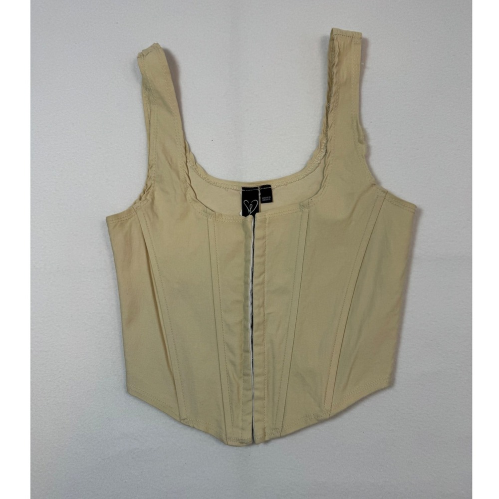 Regencycore Windsor Corset Crop Top Women Small Tan Hook & Eye‎ Front Closure